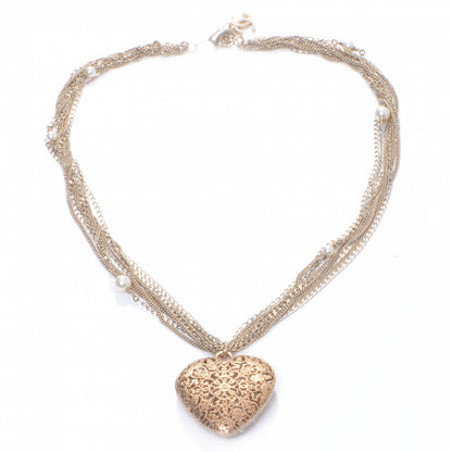 Chanel Gold Pearl Lucky Charms Heart Necklace 3 of 4