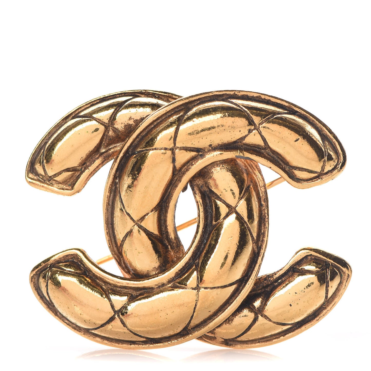 Metal Quilted Large CC Brooch Gold