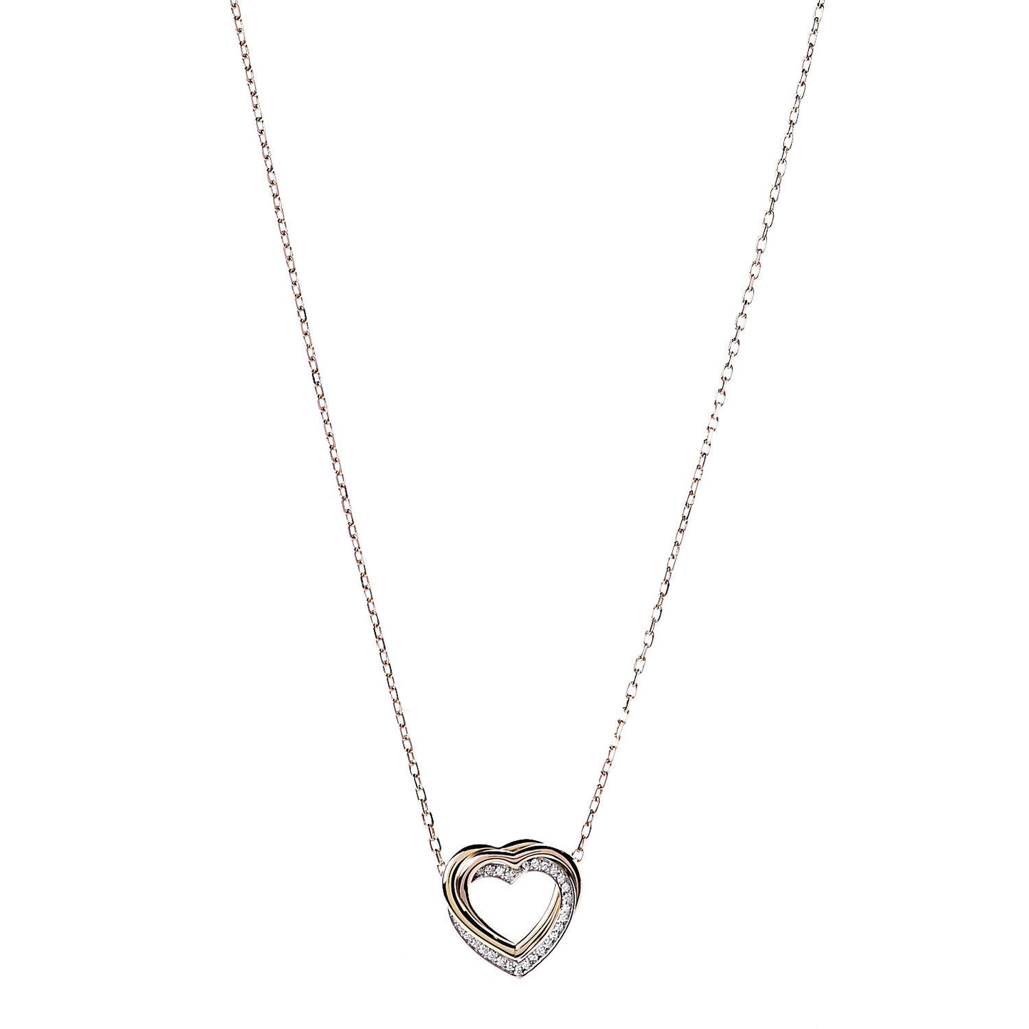 18K Pink Yellow White Gold Diamond Trinity Heart Pendant Necklace