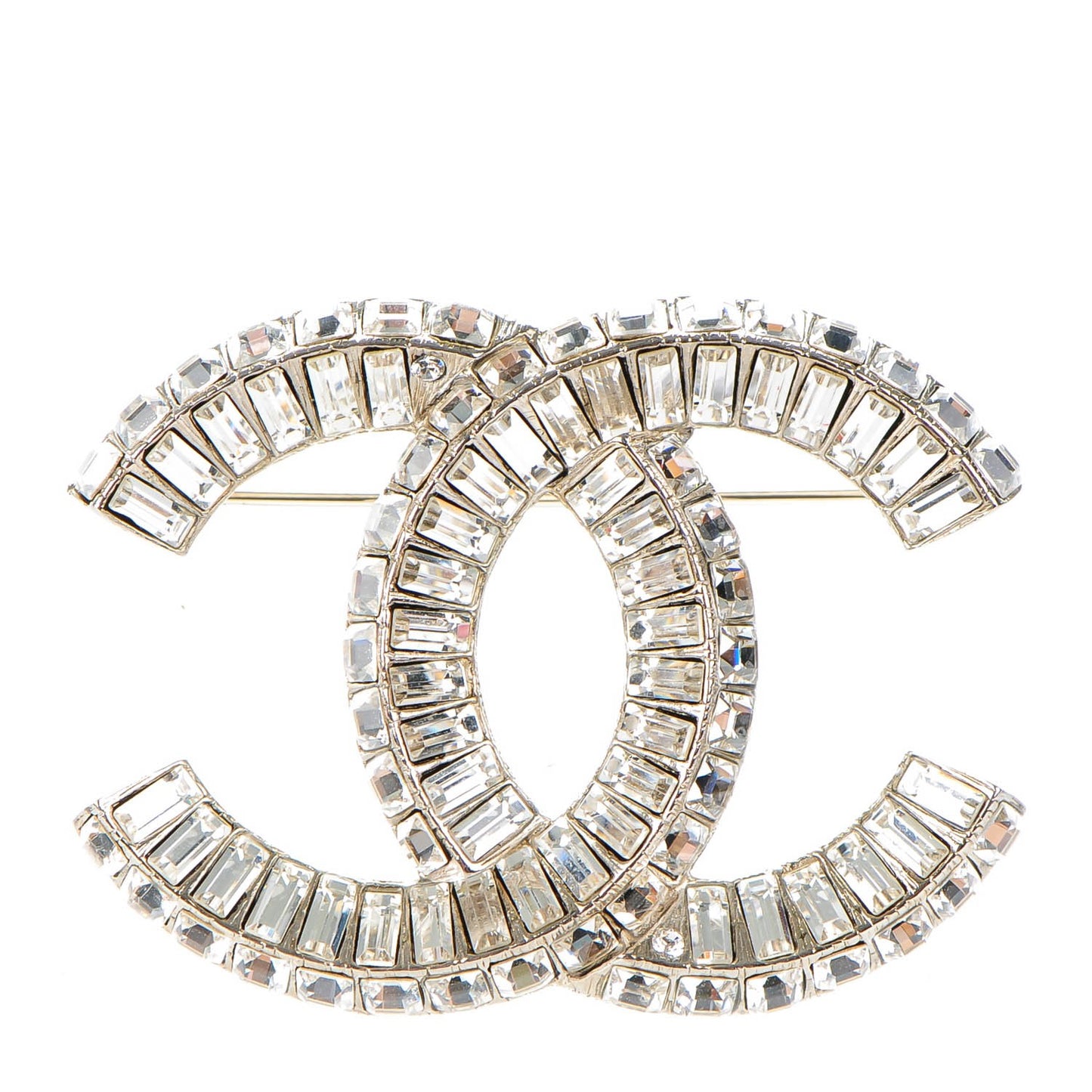 Baguette Crystal CC Brooch Silver