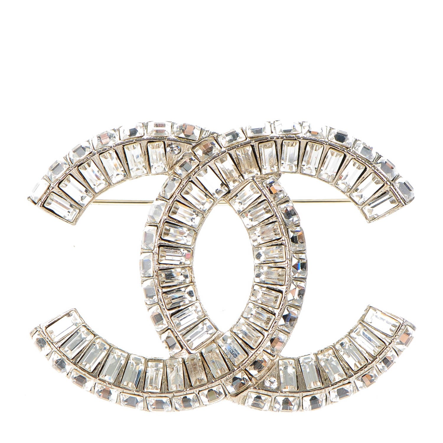 Chanel Baguette Crystal CC Brooch Silver 1 of 5