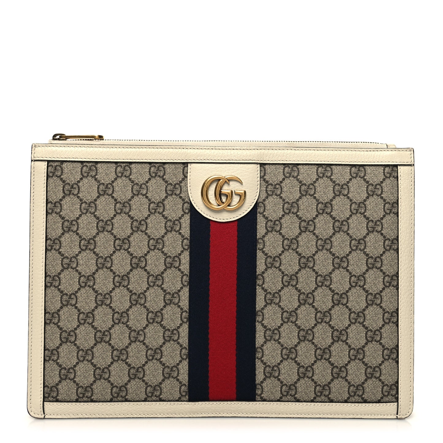 GG Supreme Monogram Web Ophidia Portfolio Pouch Beige Ebony Mystic White