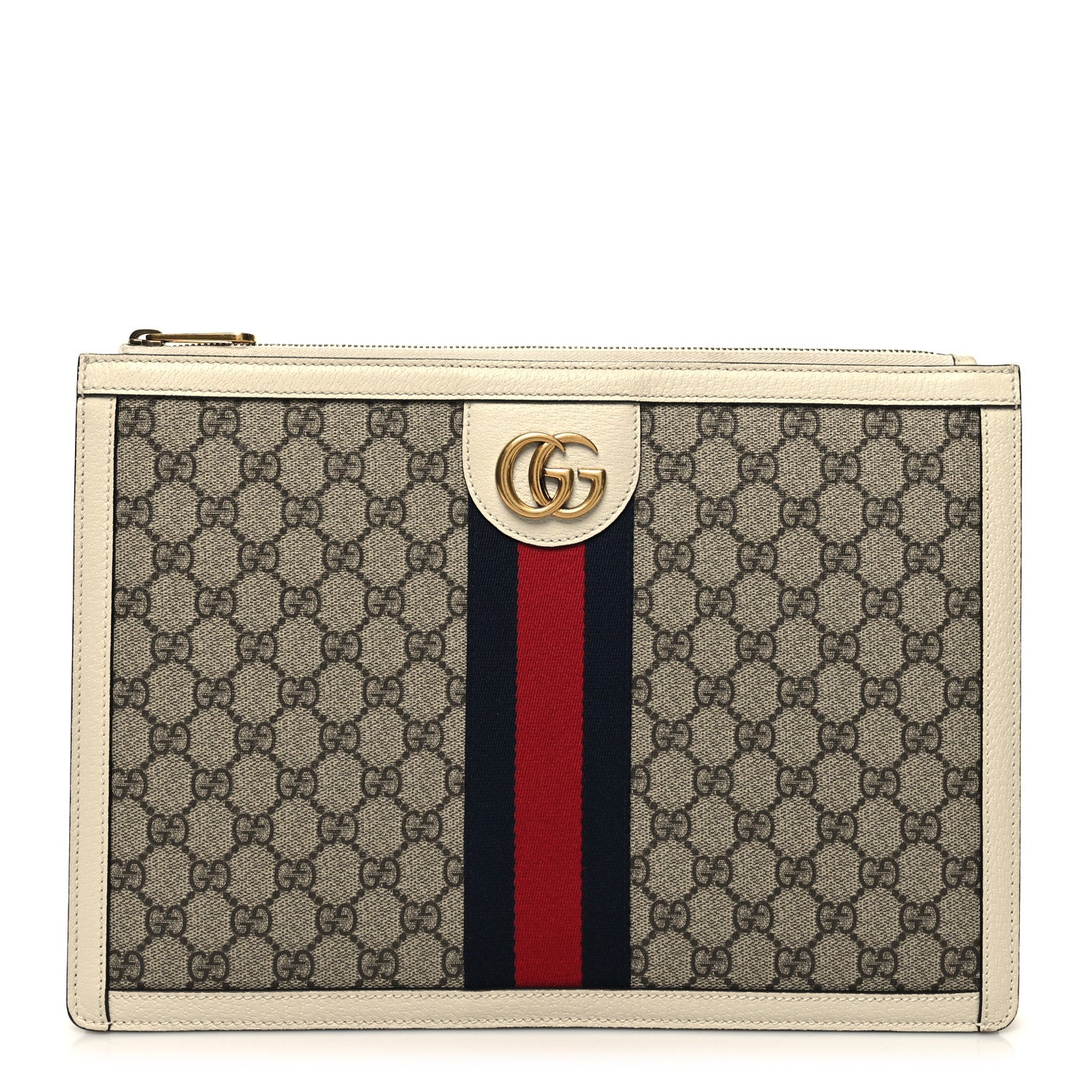 Gucci GG Supreme Monogram Web Ophidia Portfolio Pouch Beige Ebony Mystic White 1 of 10