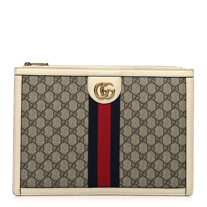 Gucci GG Supreme Monogram Web Ophidia Portfolio Pouch Beige Ebony Mystic White 1 of 10
