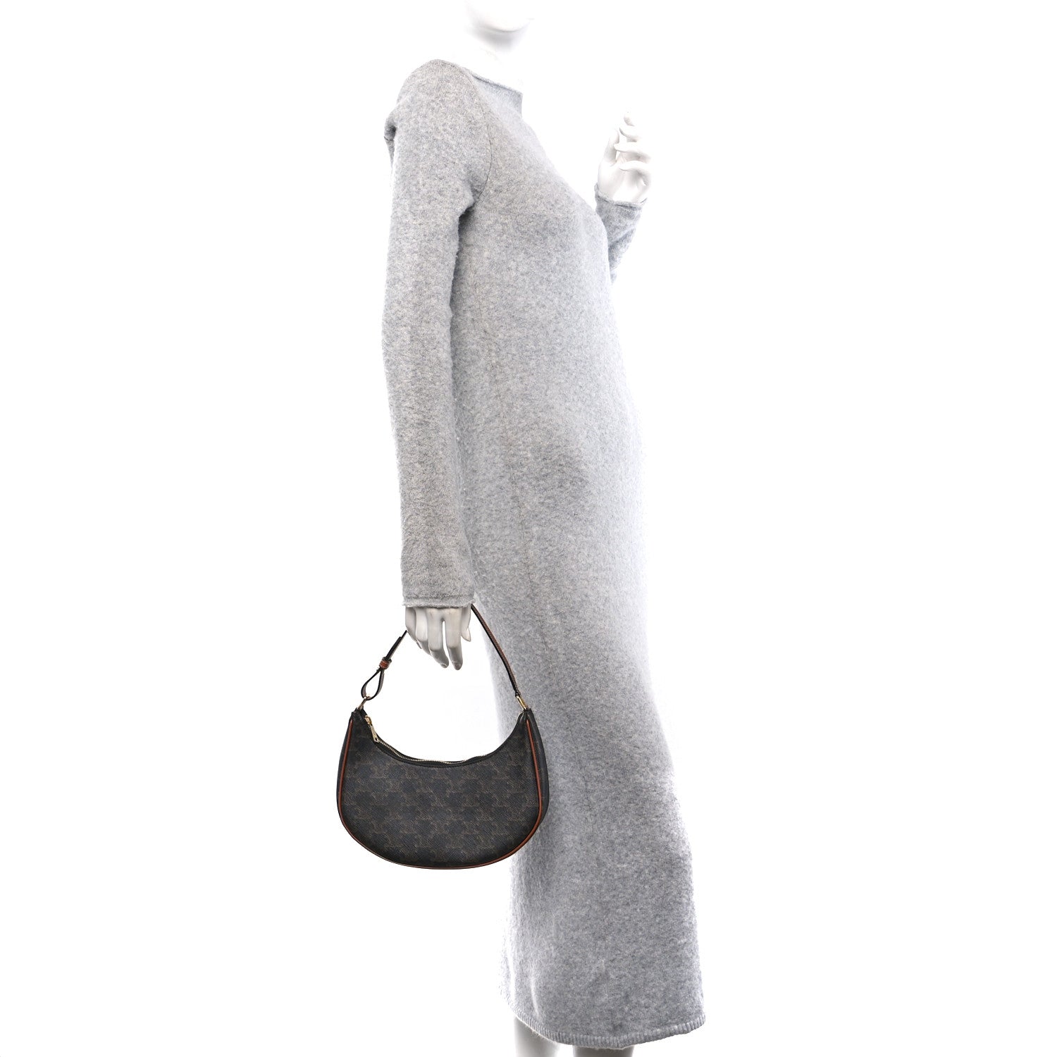 Celine Triomphe Canvas Calfskin Ava Shoulder Bag Tan 3 of 10