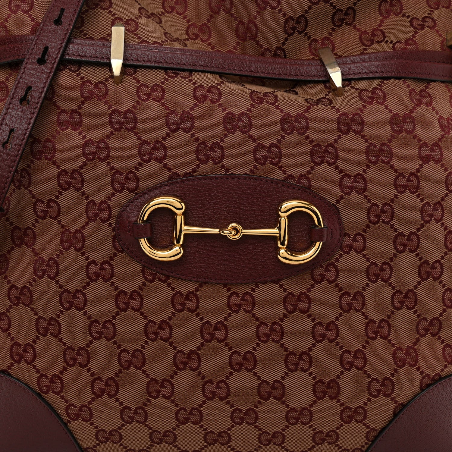 Gucci Monogram Textured Dollar Calfskin Horsebit 1955 Cinch Top Messenger Bag Sahara Rubino Chardonnay 7 of 9