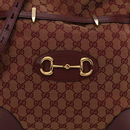 Gucci Monogram Textured Dollar Calfskin Horsebit 1955 Cinch Top Messenger Bag Sahara Rubino Chardonnay 7 of 9