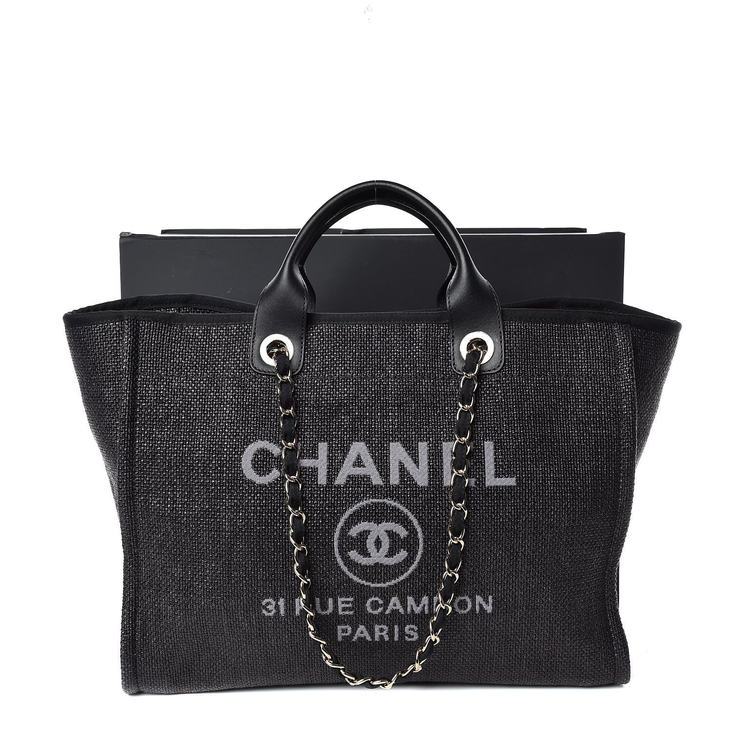 Chanel Woven Straw Raffia Large Deauville Tote Black 11 of 11