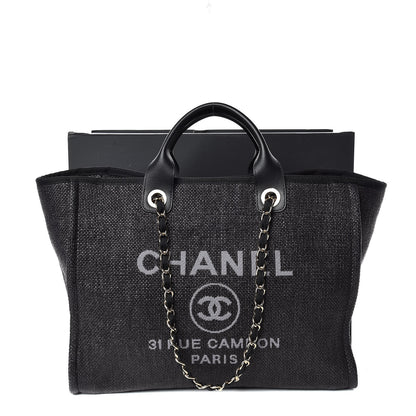 Chanel Woven Straw Raffia Large Deauville Tote Black 11 of 11