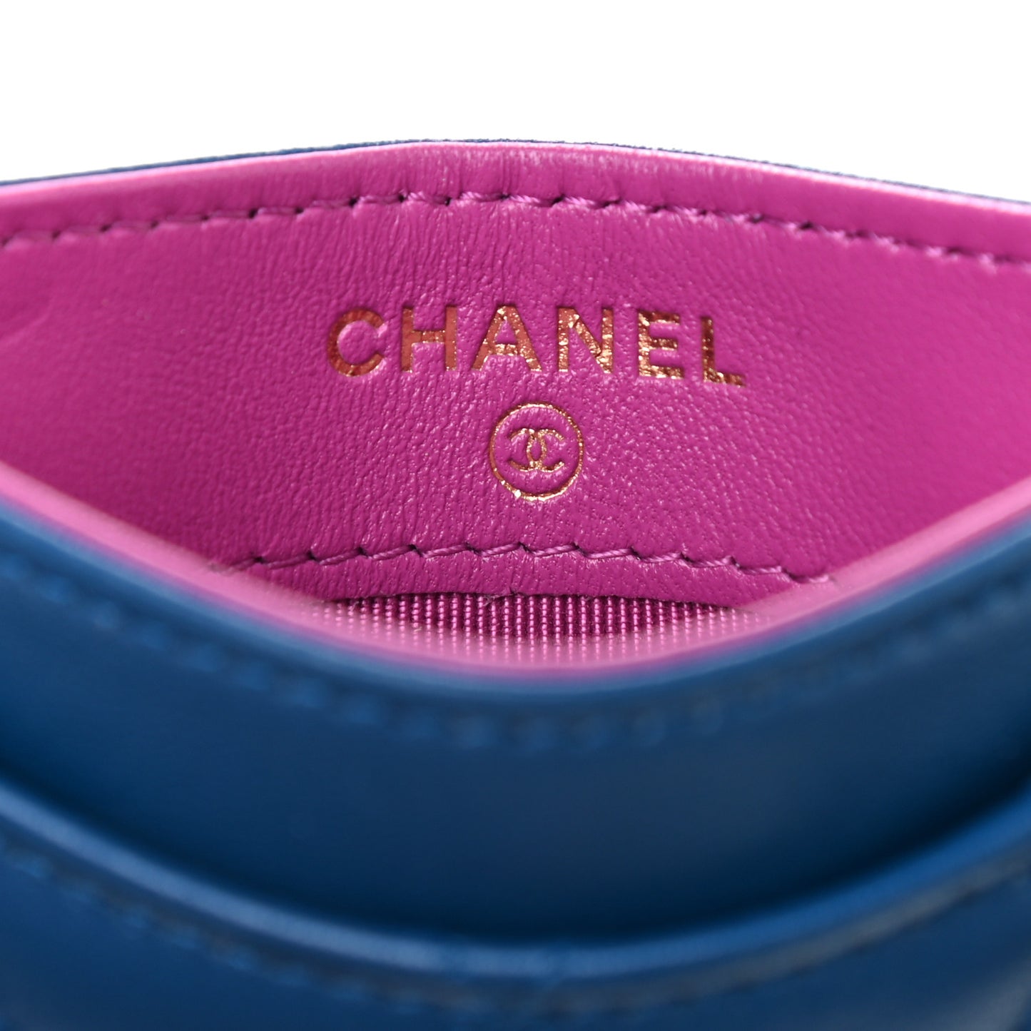Lambskin Quilted Card Holder Blue Pink