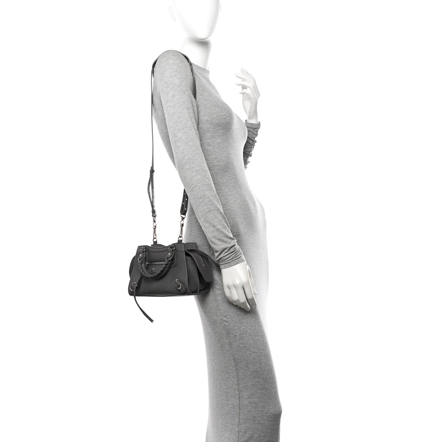 Grained Calfskin Neo Classic Silver Hardware Mini City Dark Grey
