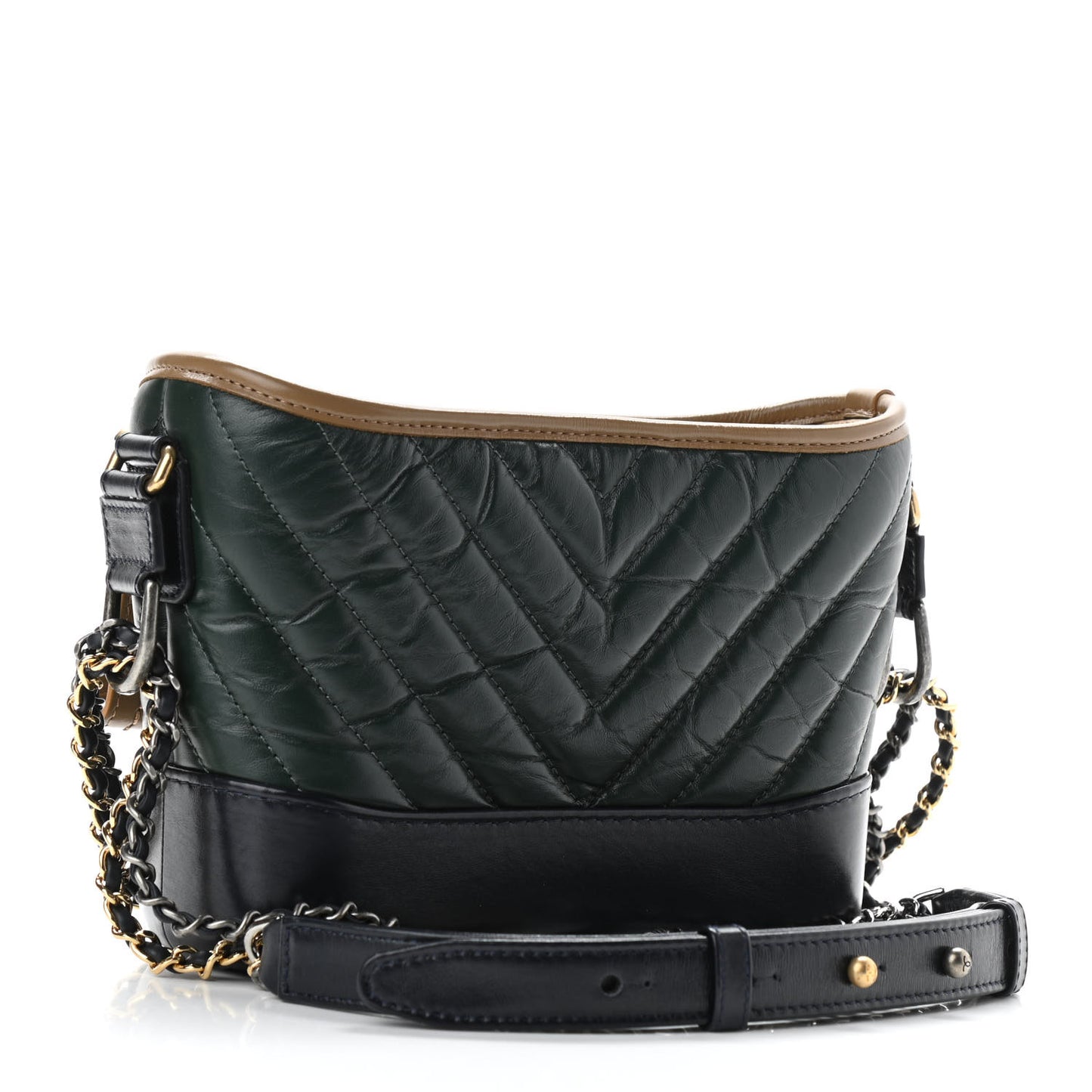 Aged Calfskin Chevron Quilted Small Gabrielle Hobo Green Black