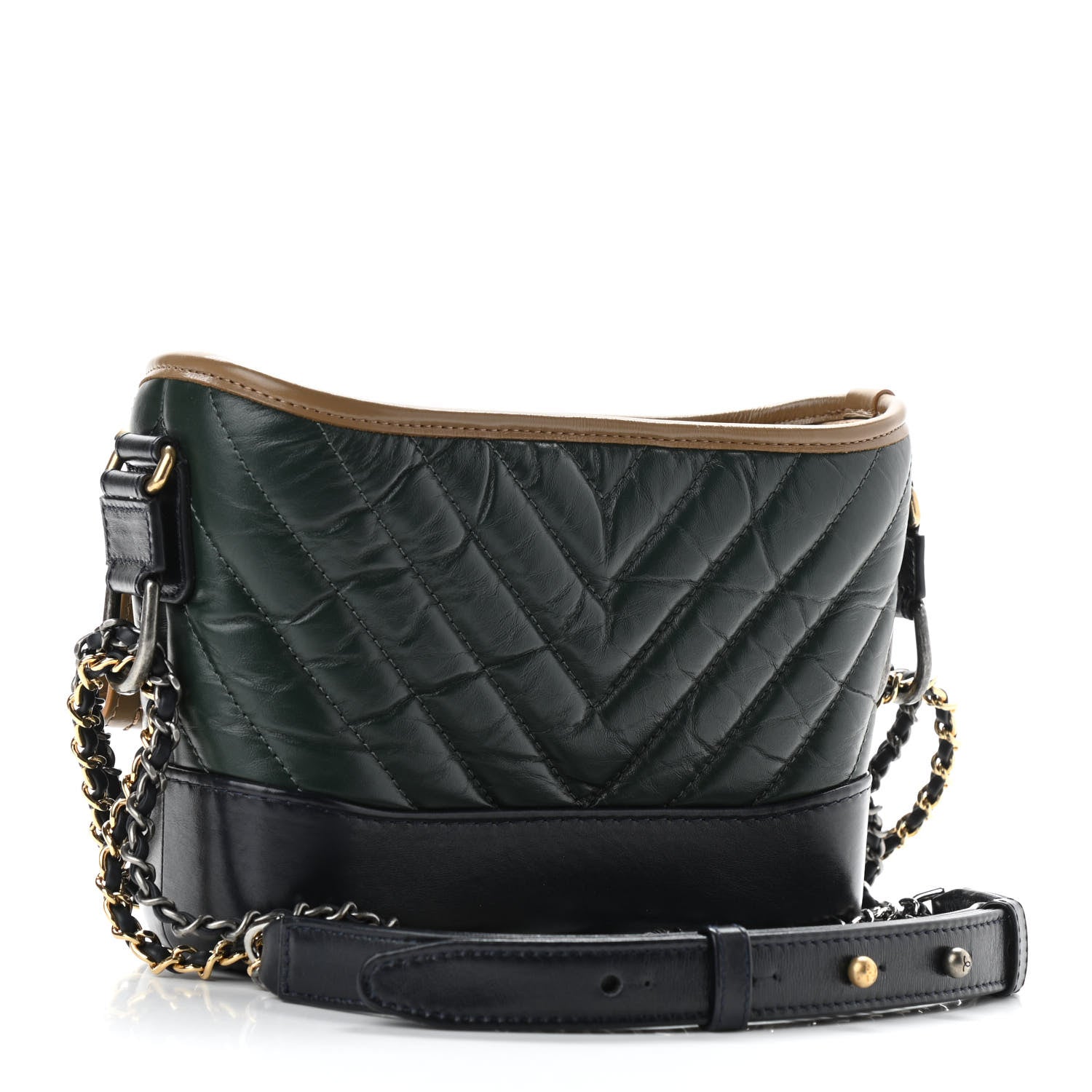 Chanel Aged Calfskin Chevron Quilted Small Gabrielle Hobo Green Black 3 of 10