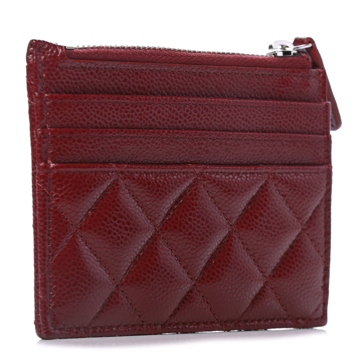 Caviar Quilted CC Zip Card Holder Burgundy