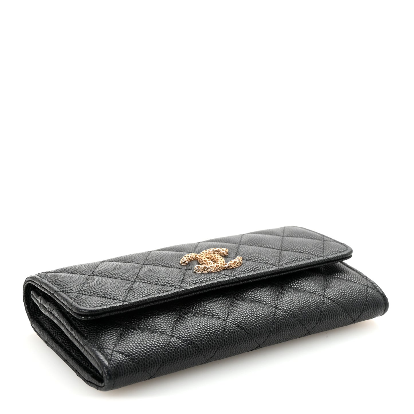 Caviar Metal Perforated Quilted CC Flap Wallet Black