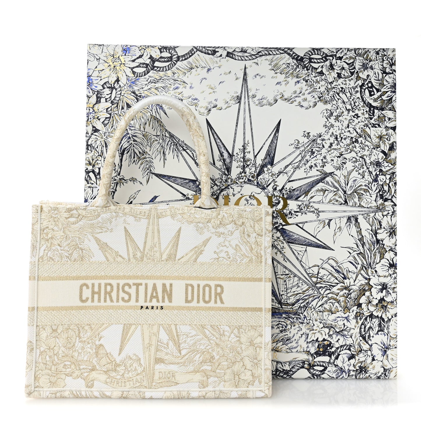 Canvas Embroidered Medium Reve d'Infini Book Tote Gold