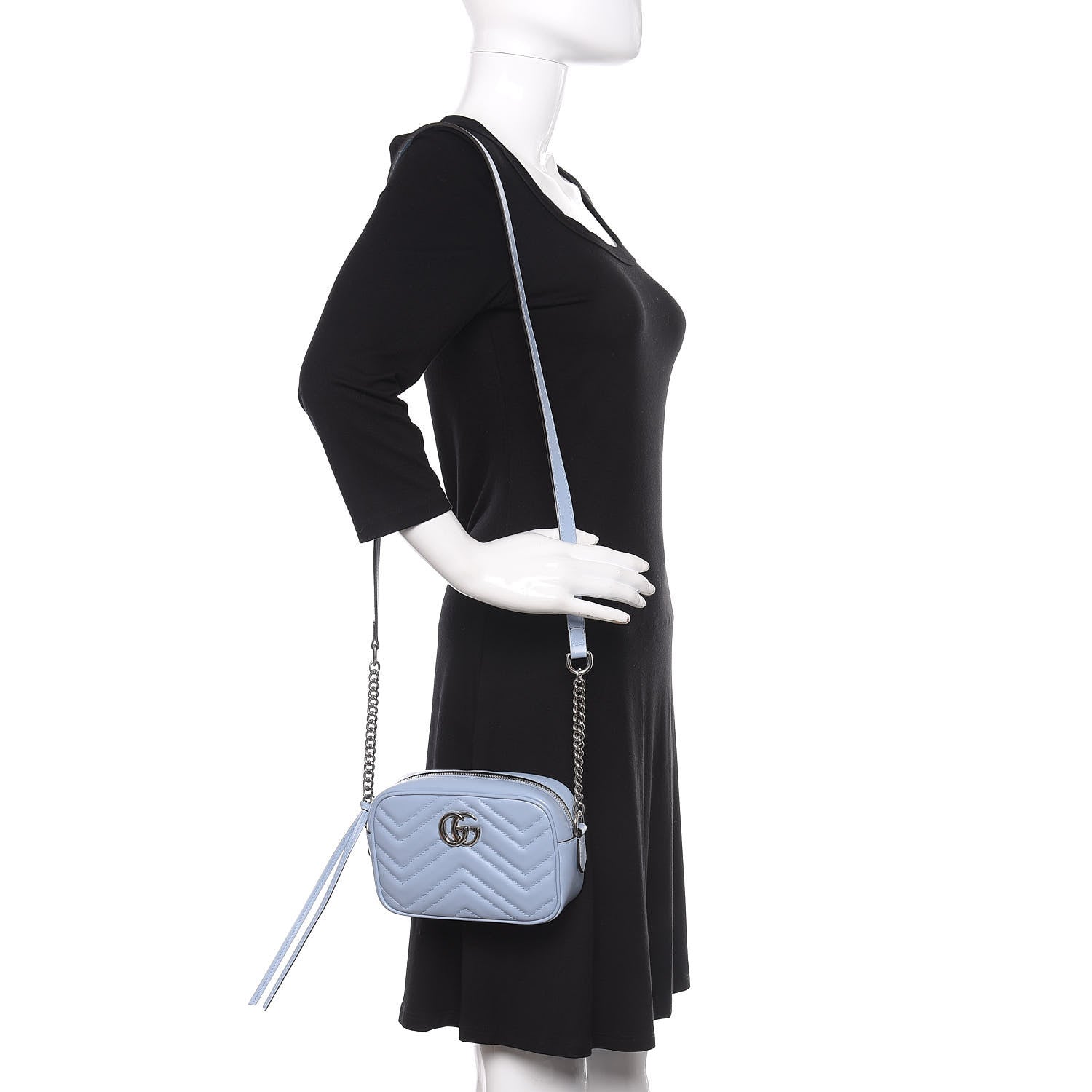 Gucci Calfskin Matelasse Mini GG Marmont Chain Shoulder Bag Porcelain Light Blue 2 of 11