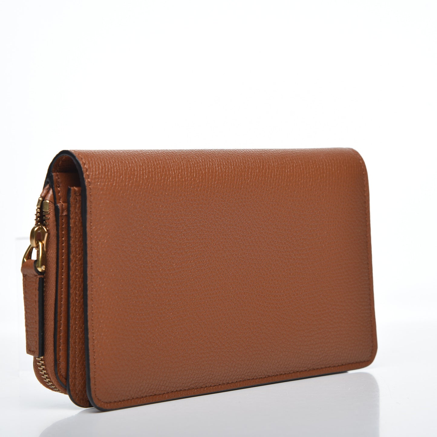 Grained Calfskin Vlogo Zip Around Wallet Saddle Brown