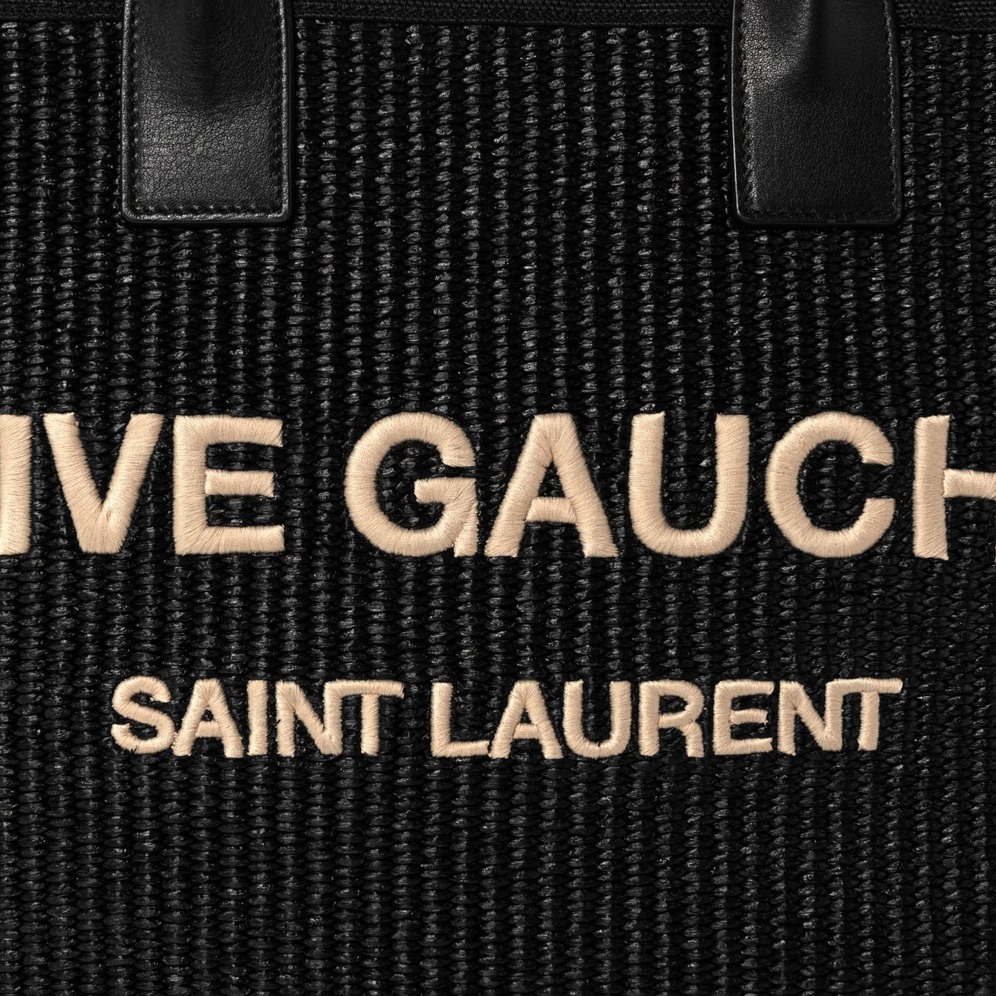 Raffia Linen Calfskin Rive Gauche Tote Black