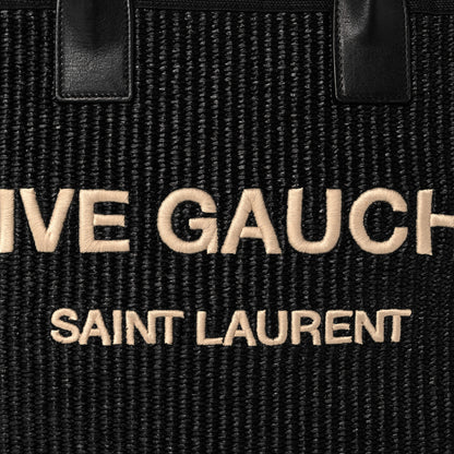 Saint Laurent Raffia Linen Calfskin Rive Gauche Tote Black 7 of 13
