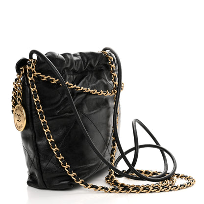 Chanel Shiny Crumpled Calfskin Quilted Pearl Mini Chanel 22 Black 3 of 10