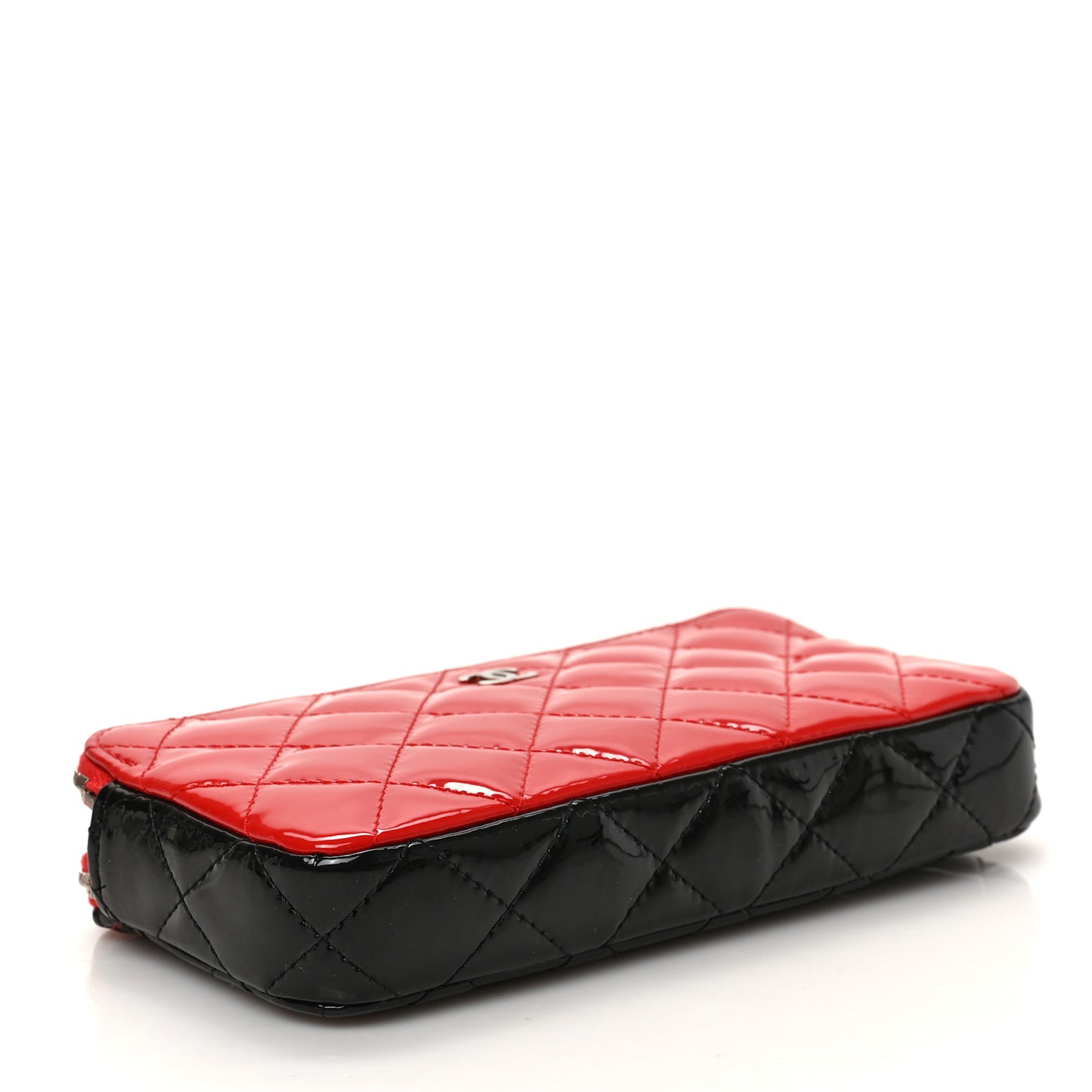 Patent Quilted Small Clutch With Chain Red Black