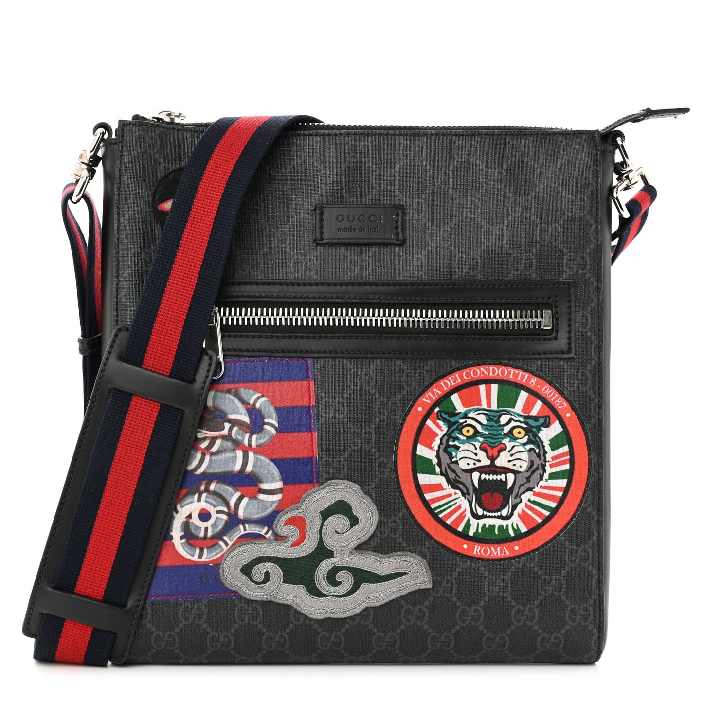 GG Supreme Monogram Night Courrier Flat Messenger Bag Black Multicolor