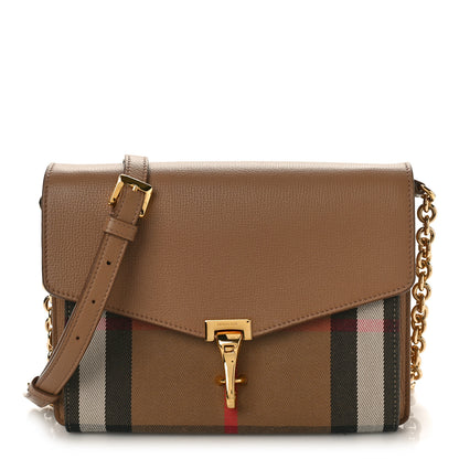 Burberry Derby Calfskin House Check Small Macken Crossbody Bag Camel 1 of 8