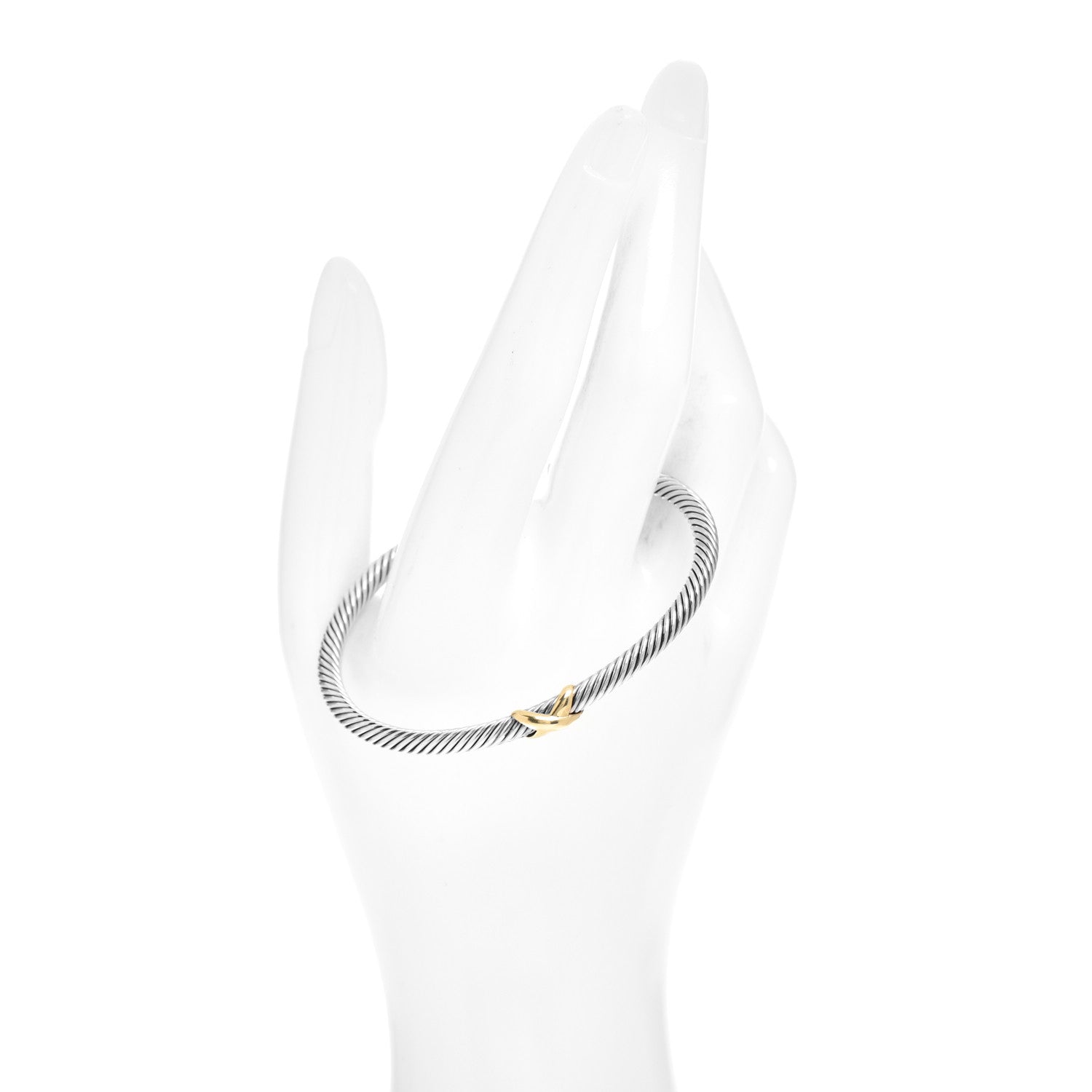 David Yurman Sterling Silver 18K Yellow Gold 4mm X Station Cable Bracelet 2 of 4