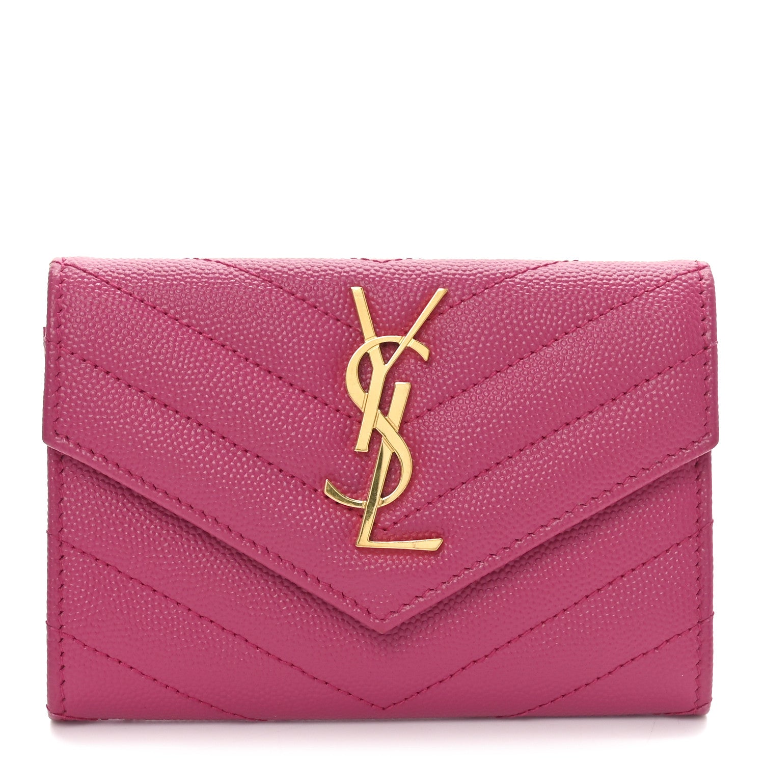 Saint Laurent Grain De Poudre Matelasse Chevron Small Monogram Envelope Wallet Bubblegum 1 of 7
