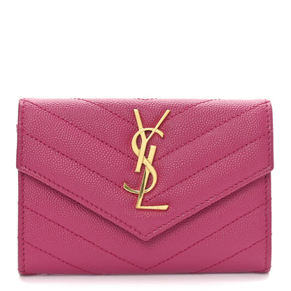 Saint Laurent Grain De Poudre Matelasse Chevron Small Monogram Envelope Wallet Bubblegum 1 of 7
