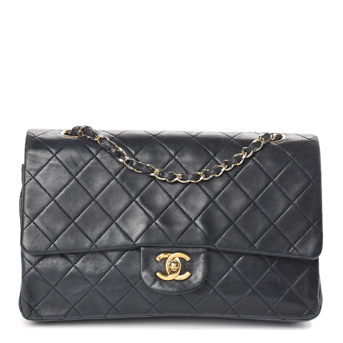 Lambskin Quilted Medium Double Flap Black