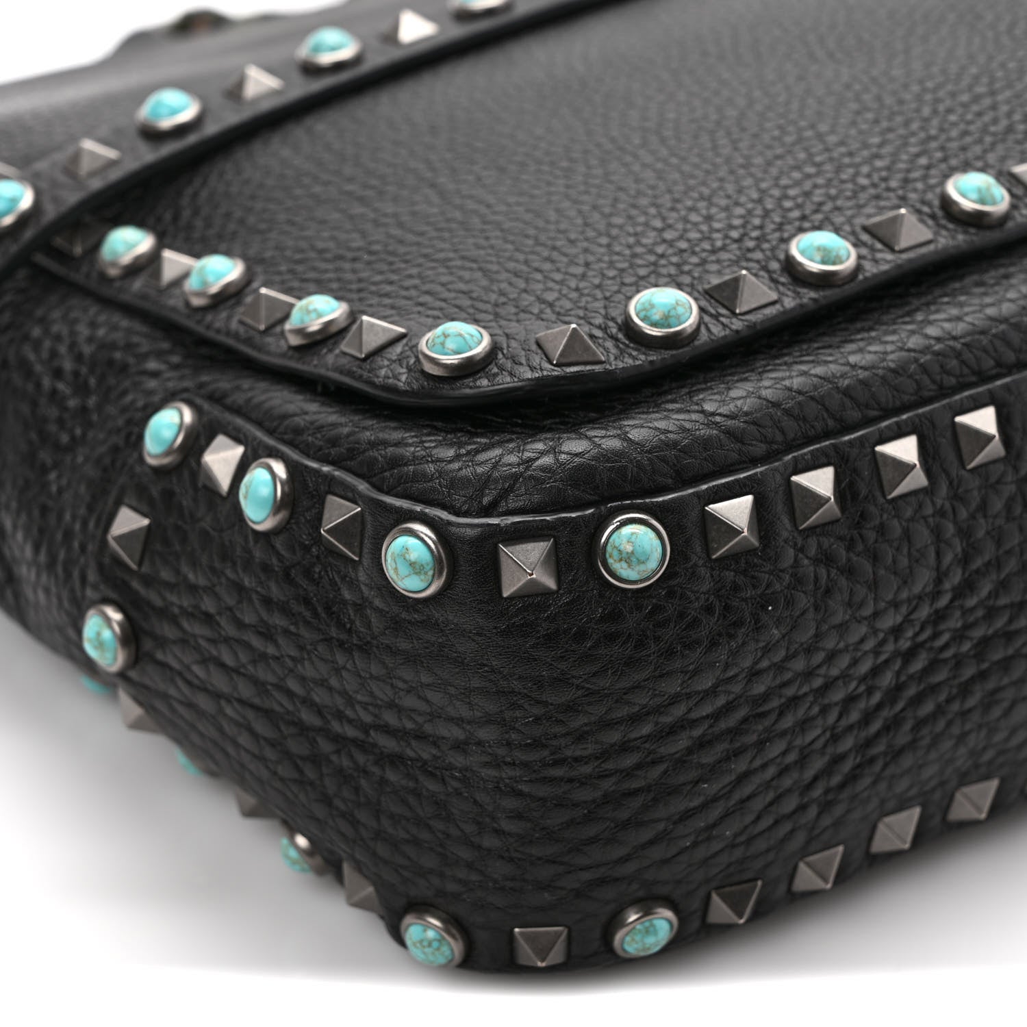 Valentino Garavani Pebbled Calfskin Rockstud Rolling Flap Messenger Bag Black 8 of 9