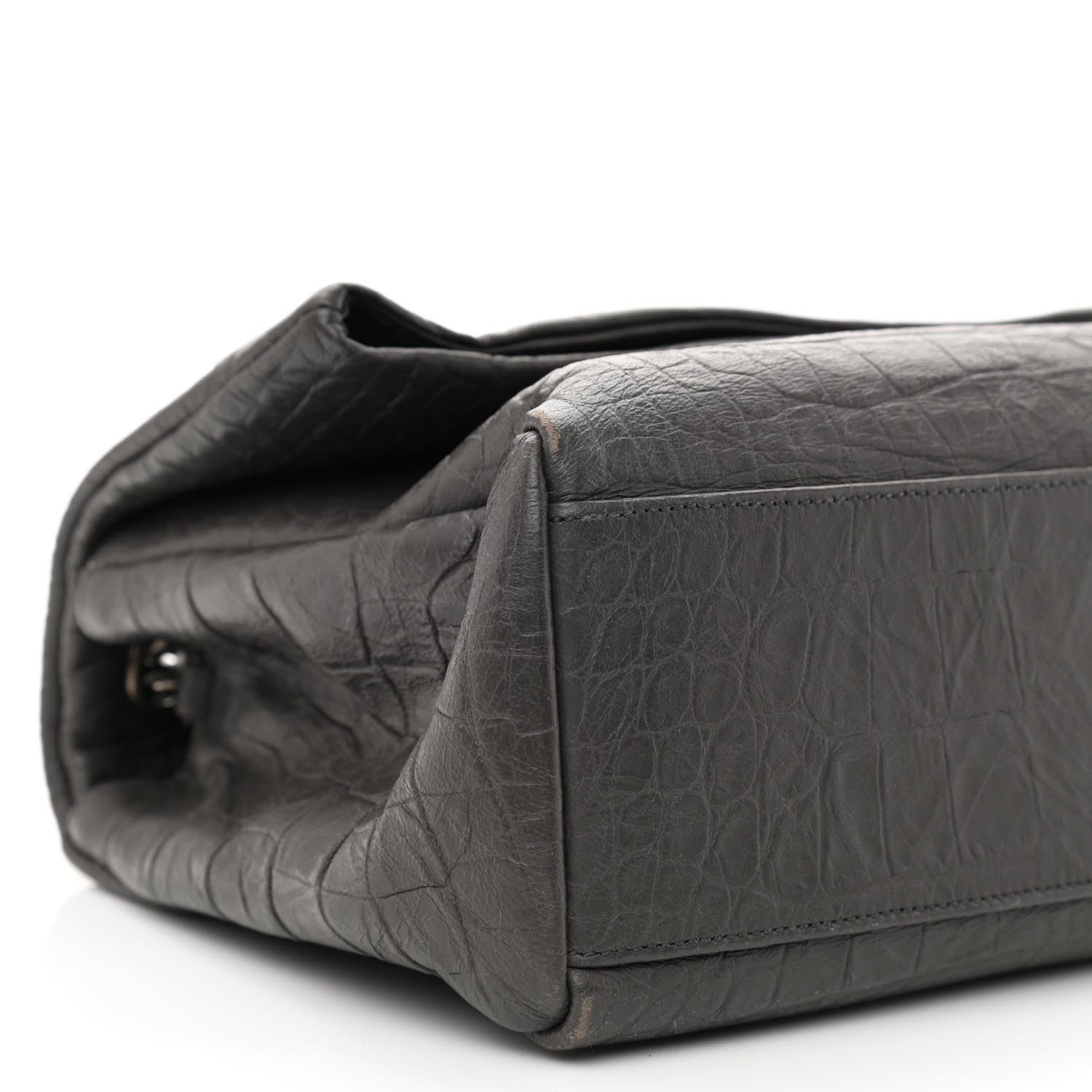 Saint Laurent Calfskin Crocodile Embossed Small West Hollywood Monogram Fold-Over Black 9 of 10