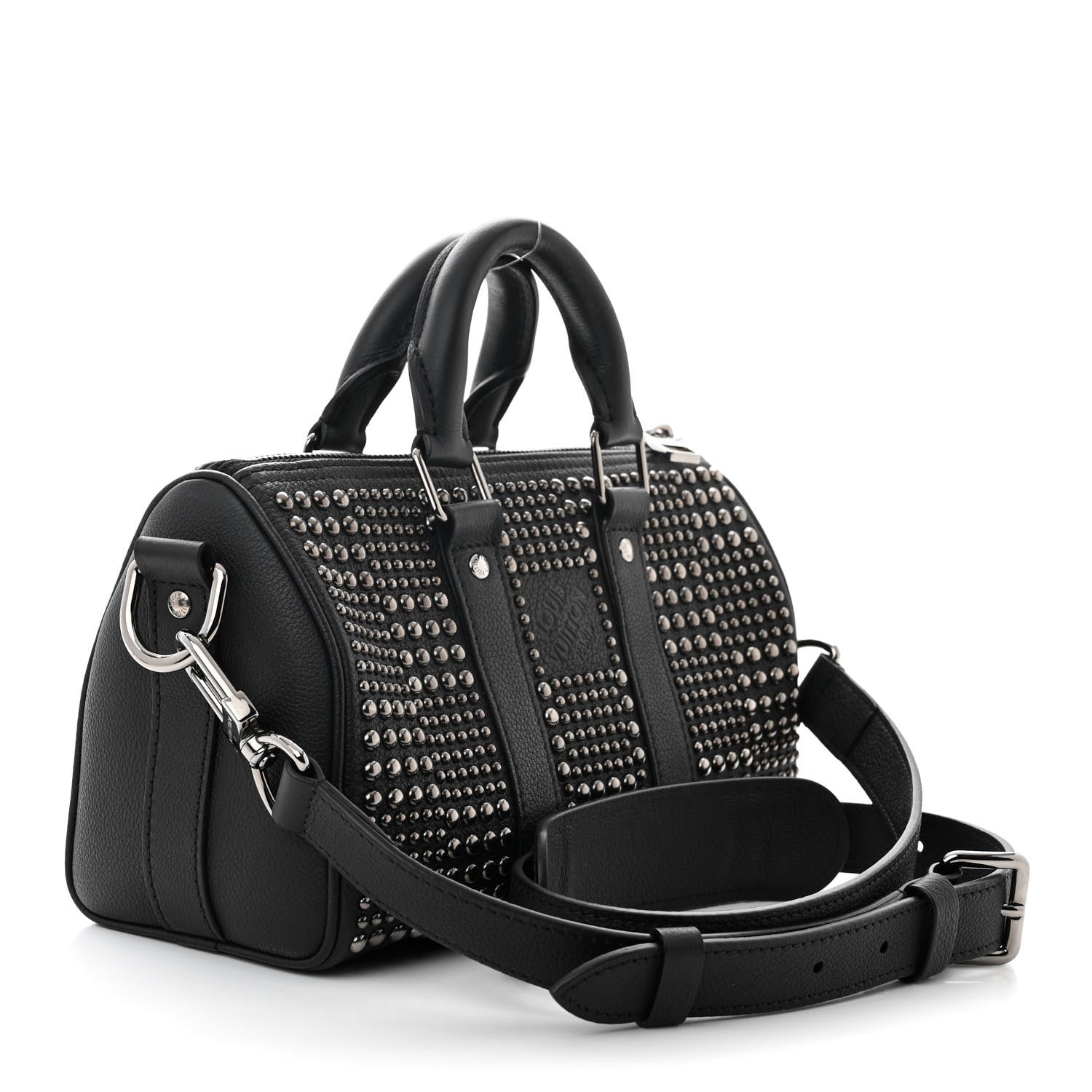 Louis Vuitton Calfskin Studded Keepall Bandouliere 25 Black 3 of 10