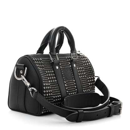 Louis Vuitton Calfskin Studded Keepall Bandouliere 25 Black 3 of 10