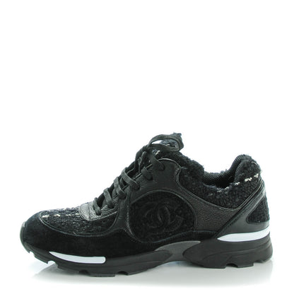 Chanel Tweed Suede Goatskin CC Sneakers 39 Black White 1 of 7