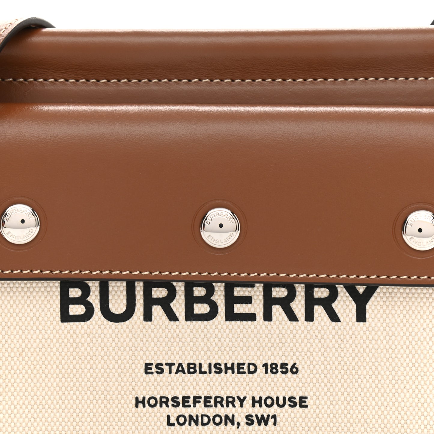 Smooth Calfskin Canvas Horseferry Print Mini Title Bag with Pocket Natural Malt Brown