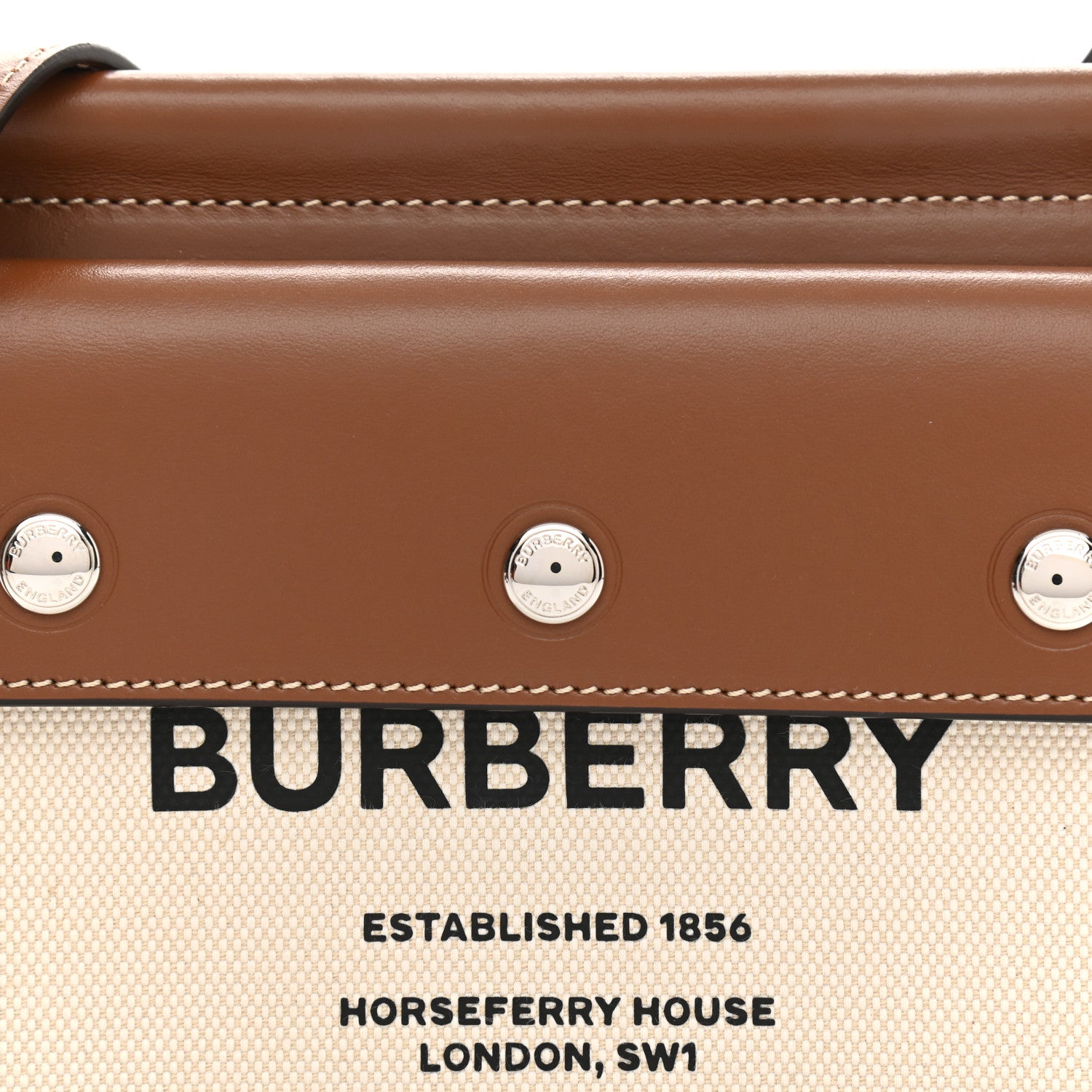 Burberry Smooth Calfskin Canvas Horseferry Print Mini Title Bag with Pocket Natural Malt Brown 8 of 10