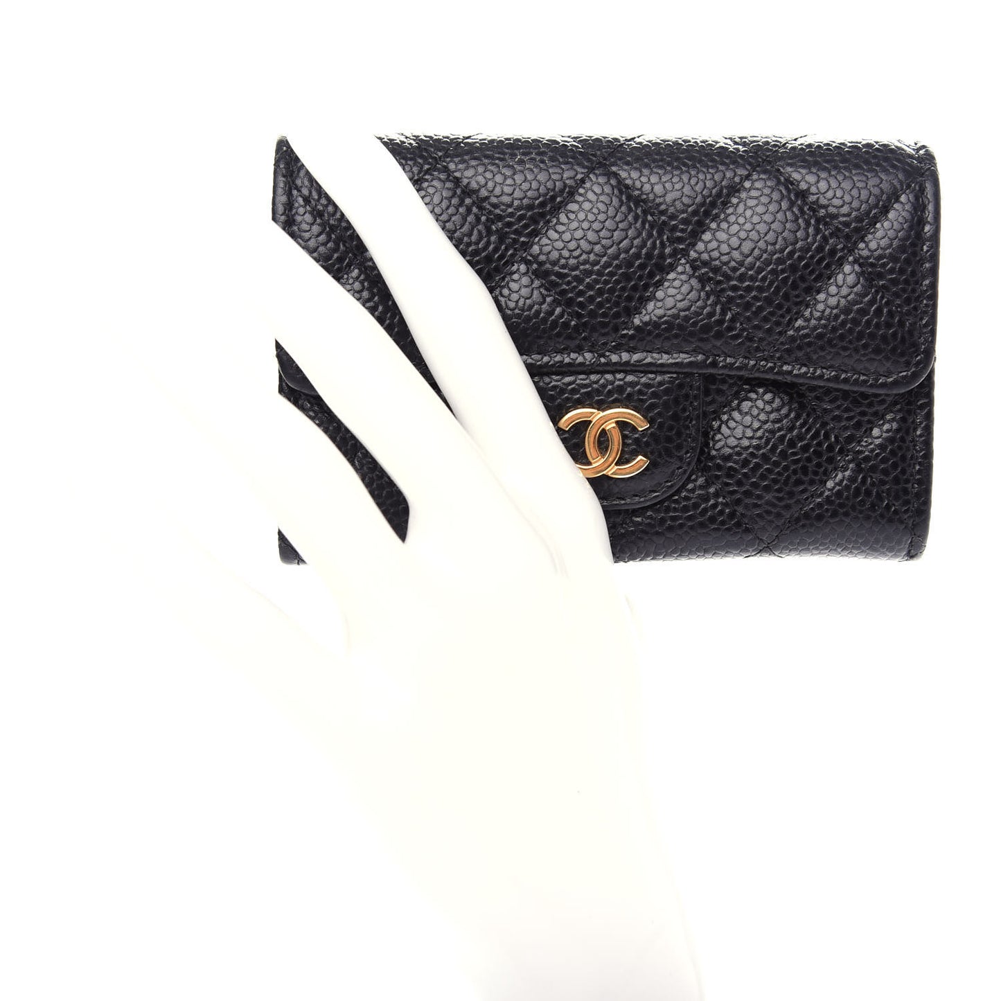 Caviar Quilted Flap Card Holder Black