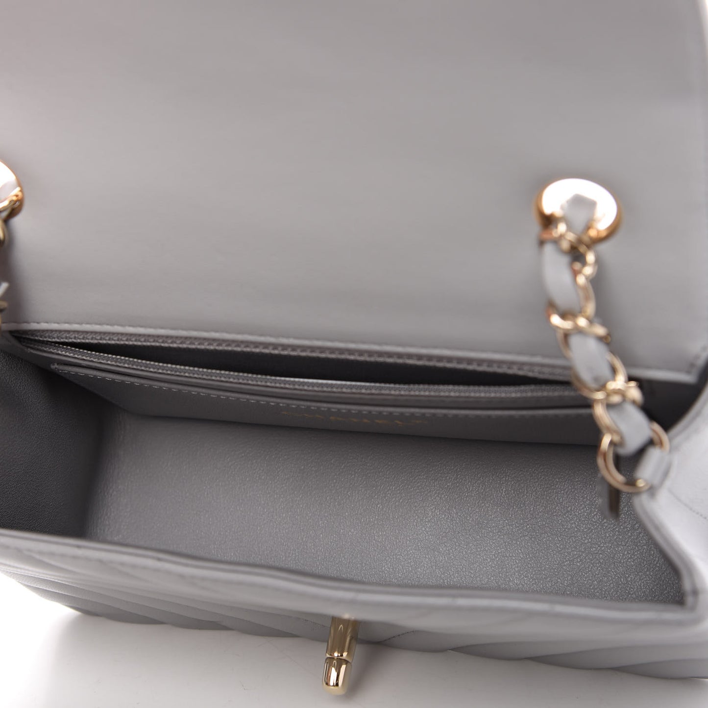 Lambskin Chevron Quilted Mini Rectangular Flap Grey