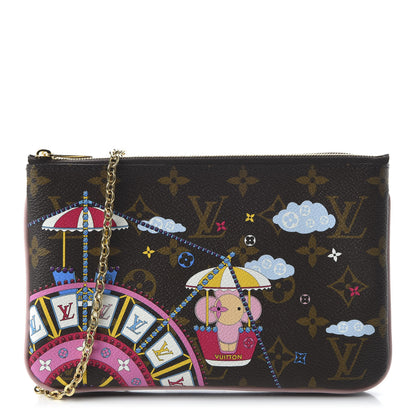 Louis Vuitton Monogram 2020 Christmas Animation Big Wheel Double Zip Pochette Rose Ballerine 1 of 10