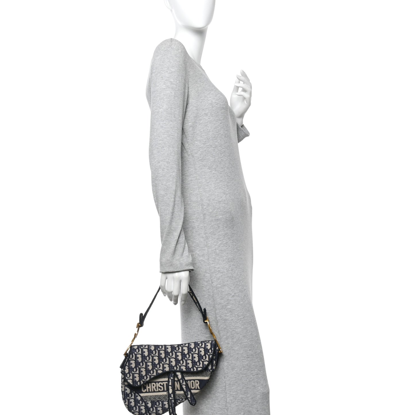 Oblique Embroidered Saddle Bag Blue