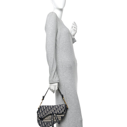 Christian Dior Oblique Embroidered Saddle Bag Blue 2 of 14