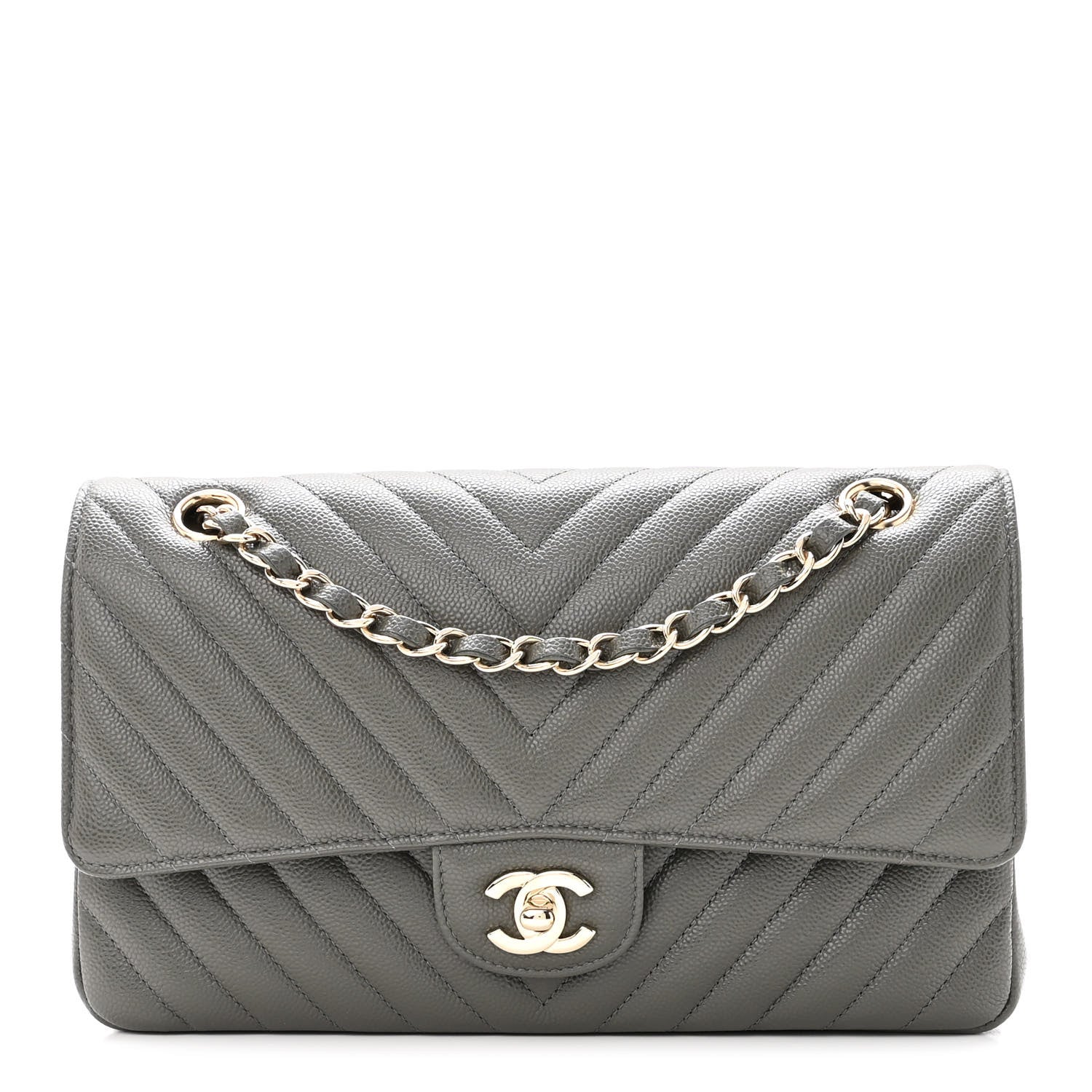 Chanel Caviar Chevron Quilted Medium Double Flap Dark Grey 1 of 9