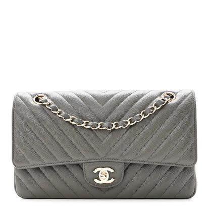 Chanel Caviar Chevron Quilted Medium Double Flap Dark Grey 1 of 9