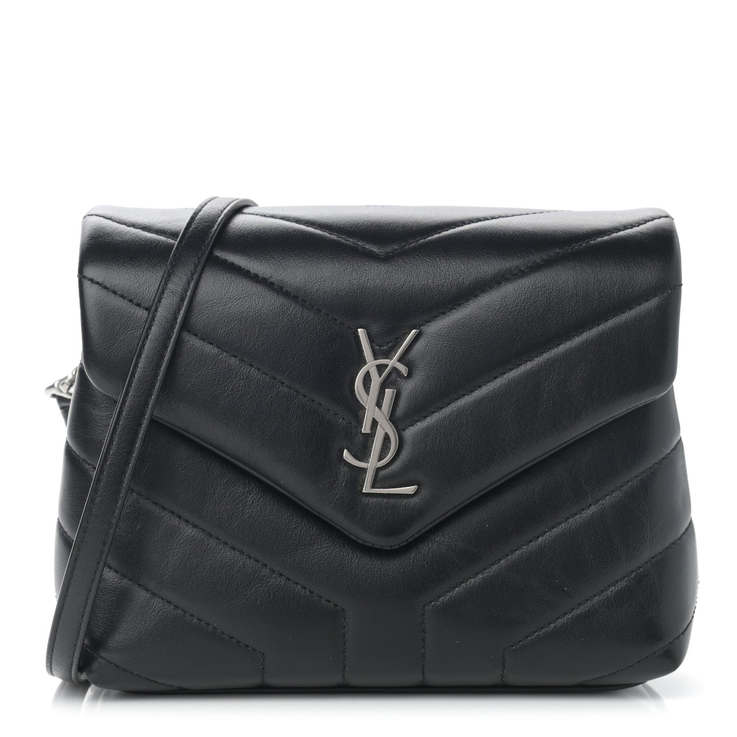 Calfskin Y Quilted Monogram Toy Loulou Crossbody Bag Black