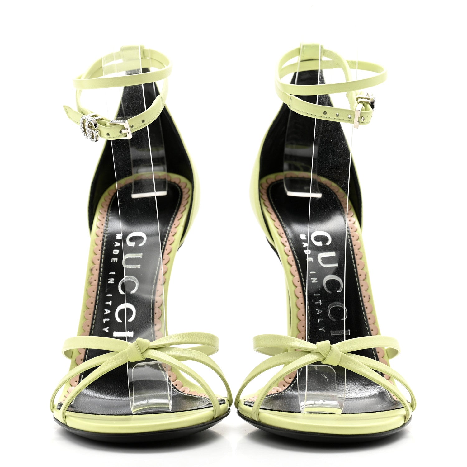 Gucci Nappa Charlotte GG Ankle Strap High Heel Sandals 36.5 Pistachio Green 2 of 11
