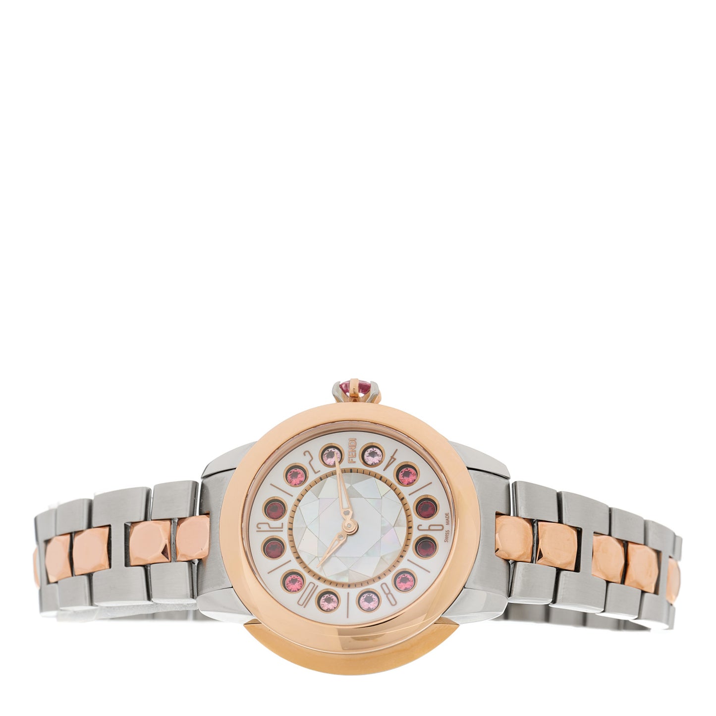 Stainless Steel Mother of Pearl Topaz Spinel 33mm Ishine Rotating Gem Two Tone Quartz Watch