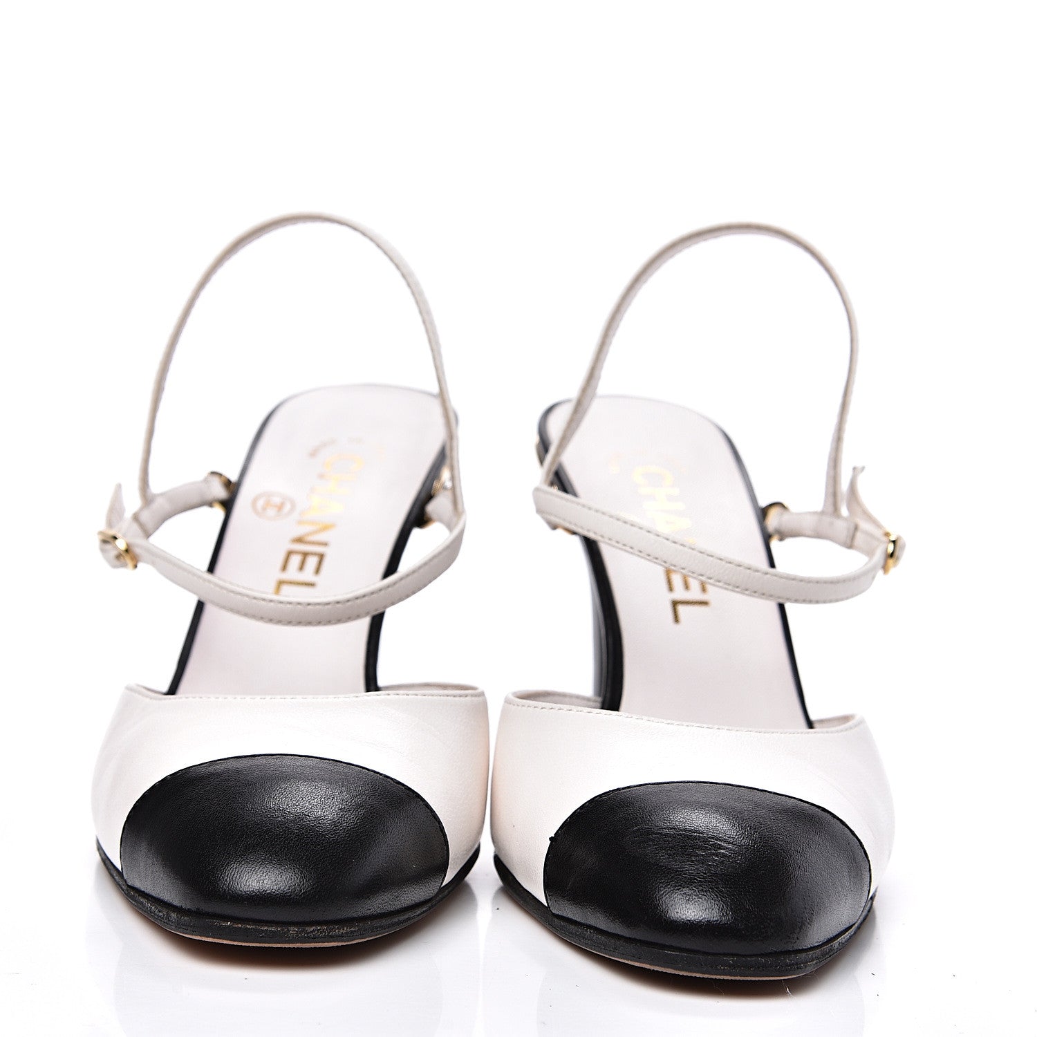 Chanel Lambskin Cap Toe CC Slingback Pumps 37 Black White 2 of 10